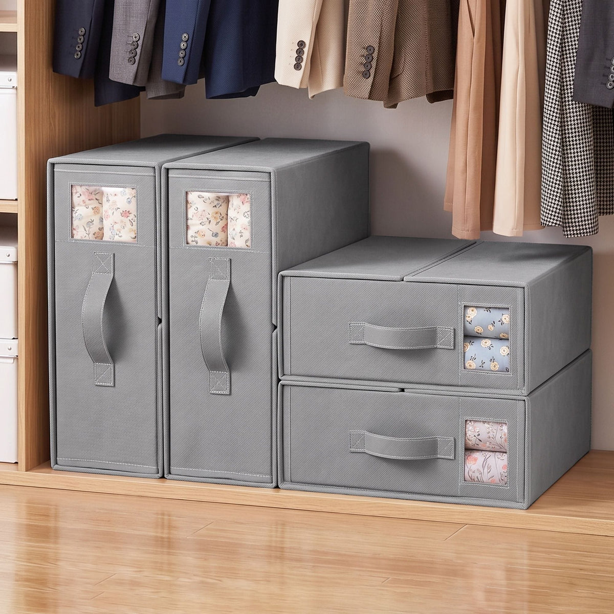 Alona.com.au Home & Garden > Storage > Storage Boxes Artiss Bed Sheet Organisers Box Set 4Pcs Storage King Size Bedding Foldable Grey