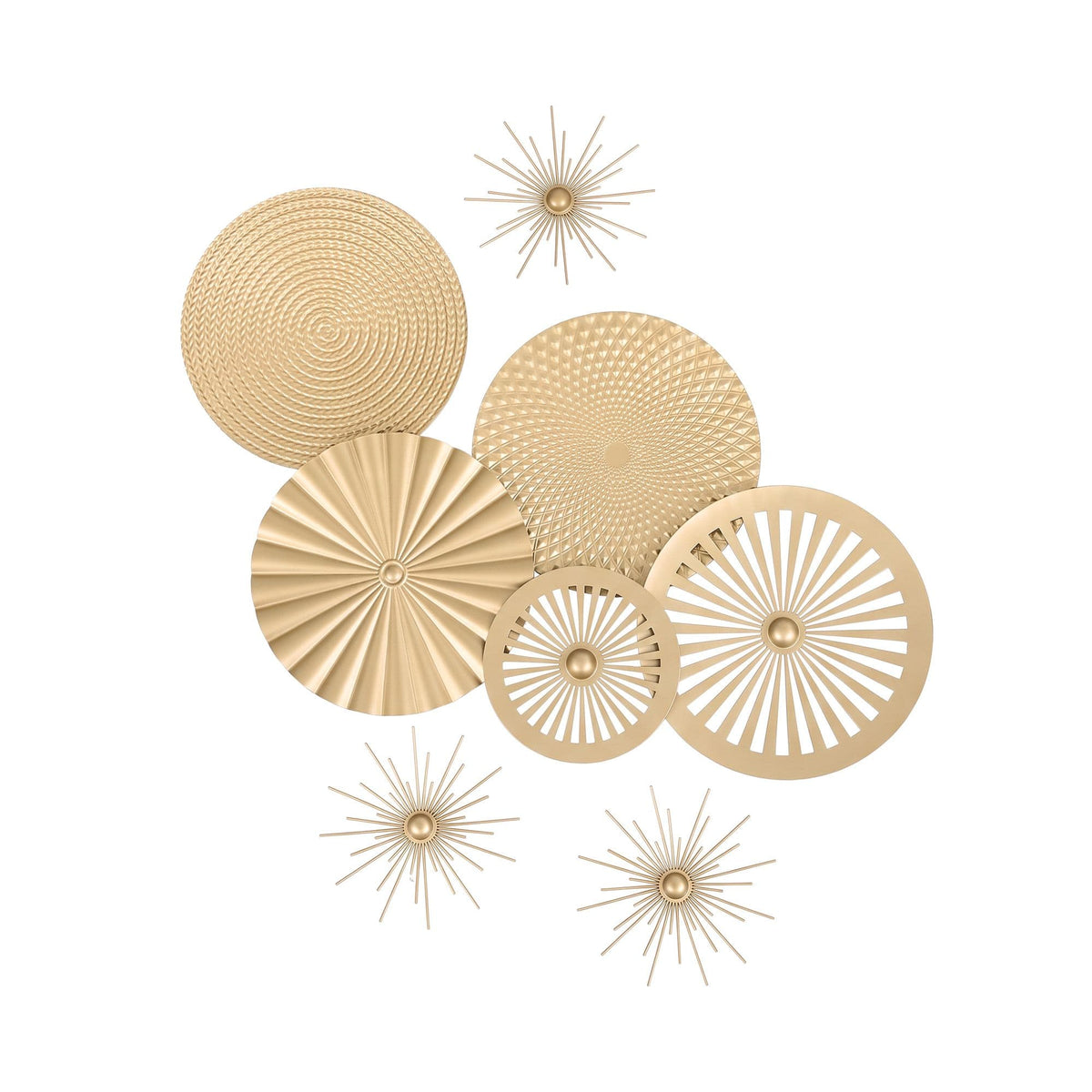 Alona.com.au Home & Garden > Wall Art > 3D Wall Art Artiss 8 Pieces Gold Metal Wall Decor Set 3D Starburst Round Disc Sculptures Flexible DIY Layout