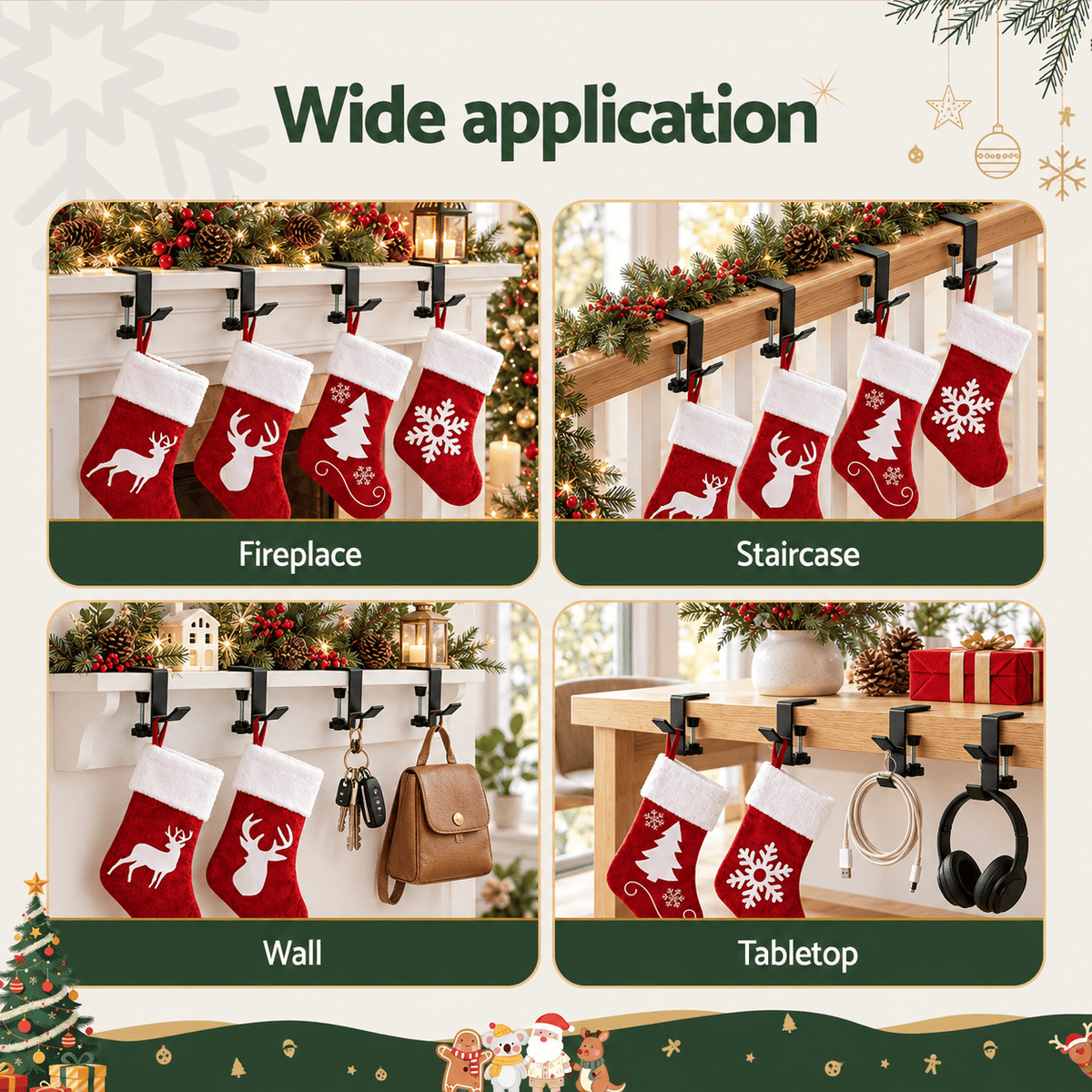 Alona.com.au Occasions > Christmas > Christmas Decorations Jingle Jollys Christmas Stocking Set 4 Velvet Stockings 46.5cm & 4 No-Drill Holders