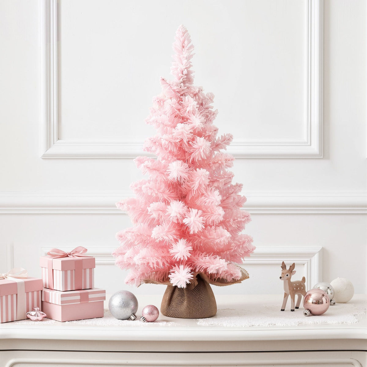 Alona.com.au Occasions > Christmas > Christmas Trees Jingle Jollys 60cm Flocked Pink Christmas Tree Mini Tabletop Xmas Tree