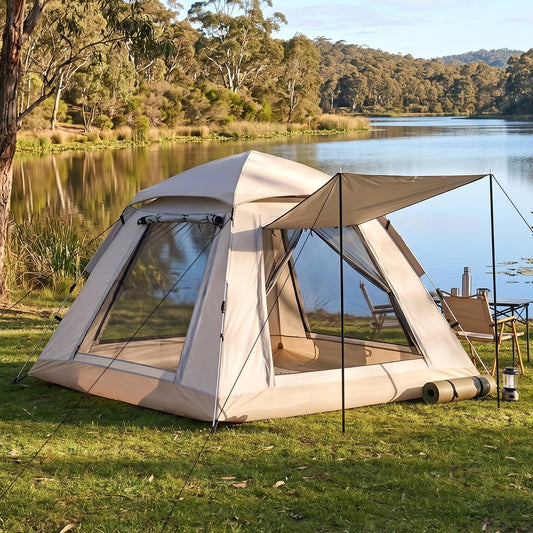 Alona.com.au Outdoor Recreation > Camping > Tents Weisshorn Camping Tent Family Shelter 210D Oxford Fabric Awning 210cm Khaki