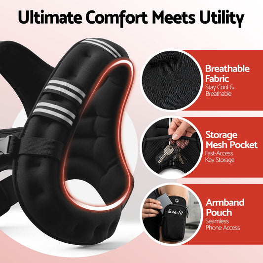 Alona.com.au Sports & Fitness > Exercise, Gym & Fitness > Gym Equipment & Accessories Everfit 3kg Weighted Vest Men Women, Reflective Running Vest with Armband Pouch