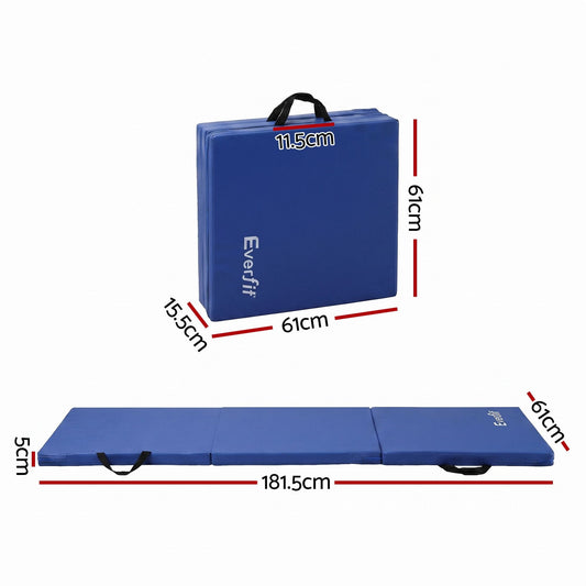Alona.com.au Sports & Fitness > Exercise, Gym & Fitness > Gymnastics Everfit 180x60cm Gymnastics Mats Folding Exercise Floor Mat Portable 3 Fold Tumbling Mat Blue