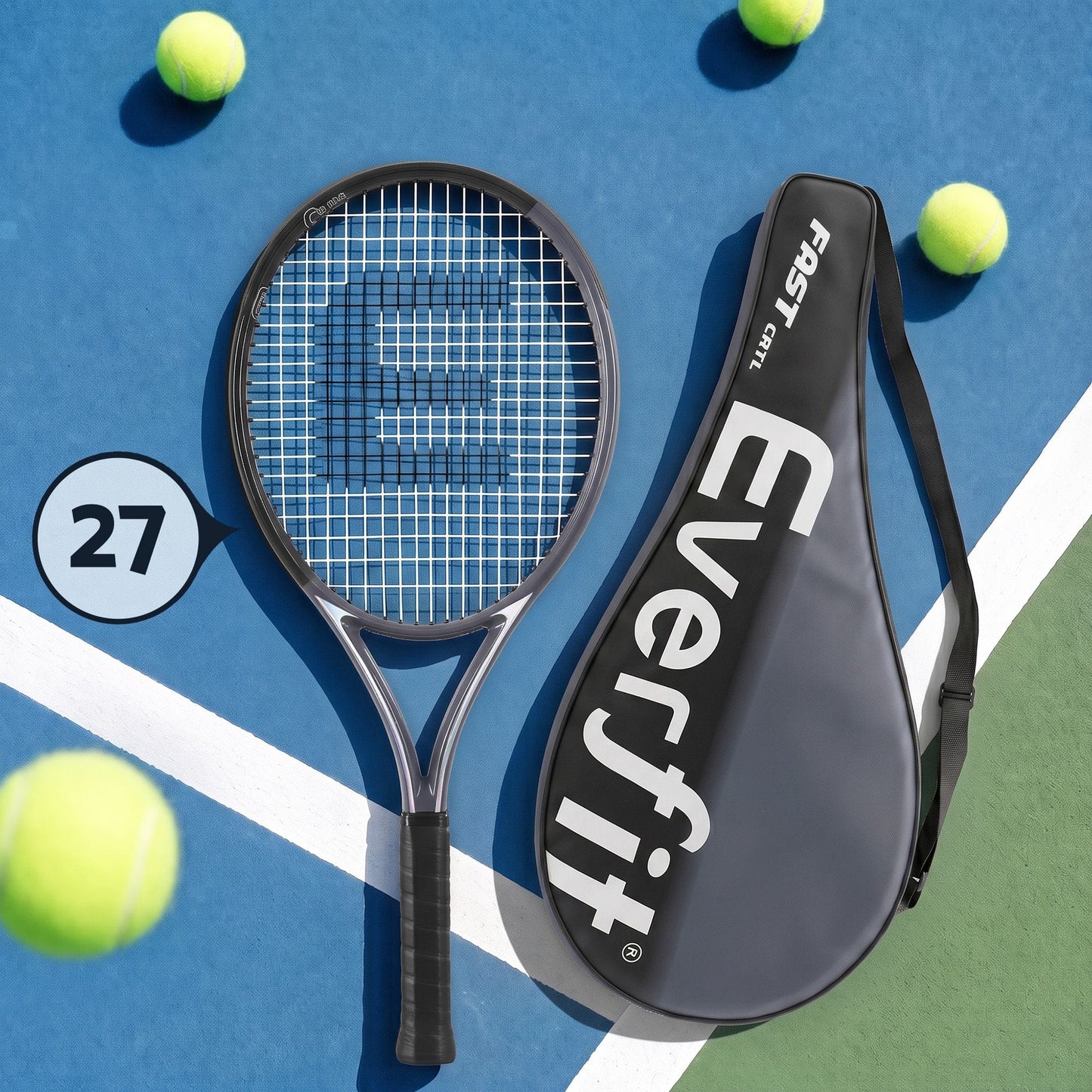 Alona.com.au Sports & Fitness > Racquet Sports > Tennis Everfit 27 Inch Tennis Racket Lightweight Racquet for Beginner Adult Players Black