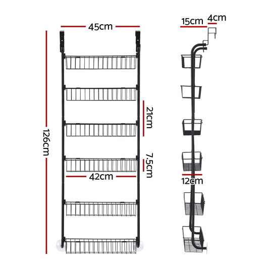 Alona.com.au Tools > Tools Storage > Wall Storage Racks Artiss Over Door Storage Hanger Pantry 6-Tier Metal Hook Hanging Organiser Black