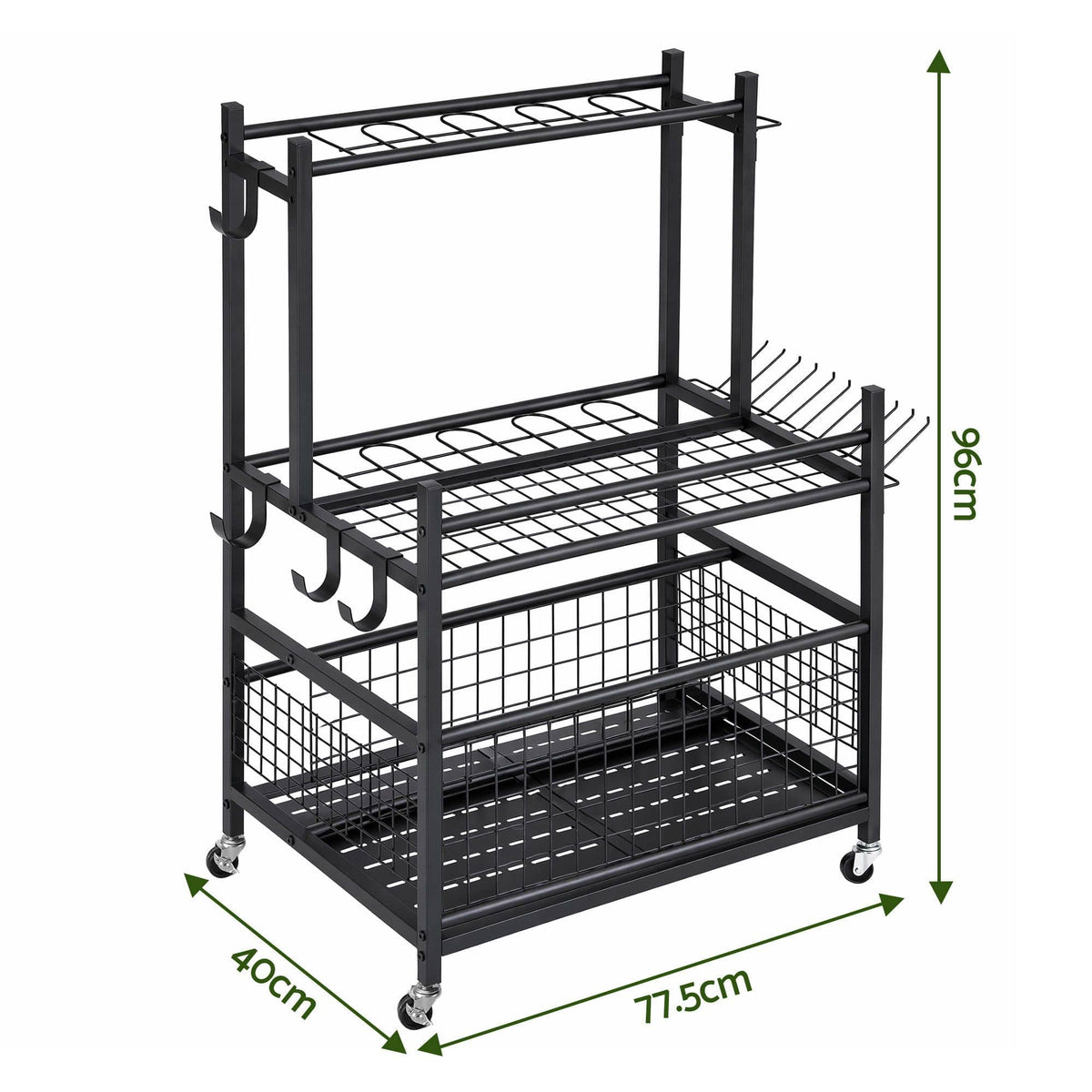 Alona.com.au Tools > Tools Storage > Wall Storage Racks Gardeon Garden Tool Organizer Rack 16 Slots Rolling Garage Storage with Hooks