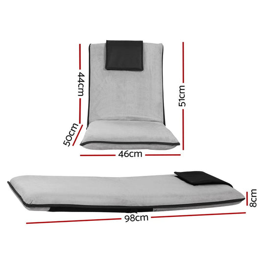 Artiss Furniture > Bar Stools & Chairs > Arm Chairs & Recliners Artiss Floor Lounge Sofa Bed Couch Recliner Chair Folding Chair Cushion Grey