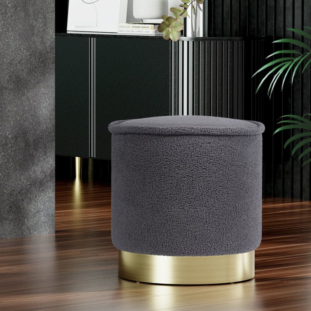 Artiss Furniture > Bar Stools & Chairs > Arm Chairs & Recliners Artiss Ottoman Foot Stool Round Teddy Fabric Charcoal