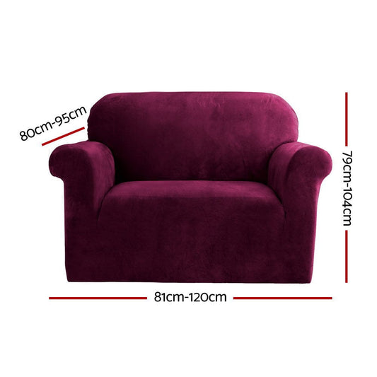 Artiss Furniture > Bar Stools & Chairs > Arm Chairs & Recliners Artiss Sofa Cover Couch Covers 1 Seater Velvet Ruby Red