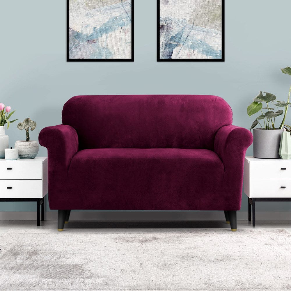 Artiss Furniture > Bar Stools & Chairs > Arm Chairs & Recliners Artiss Sofa Cover Couch Covers 2 Seater Velvet Ruby Red