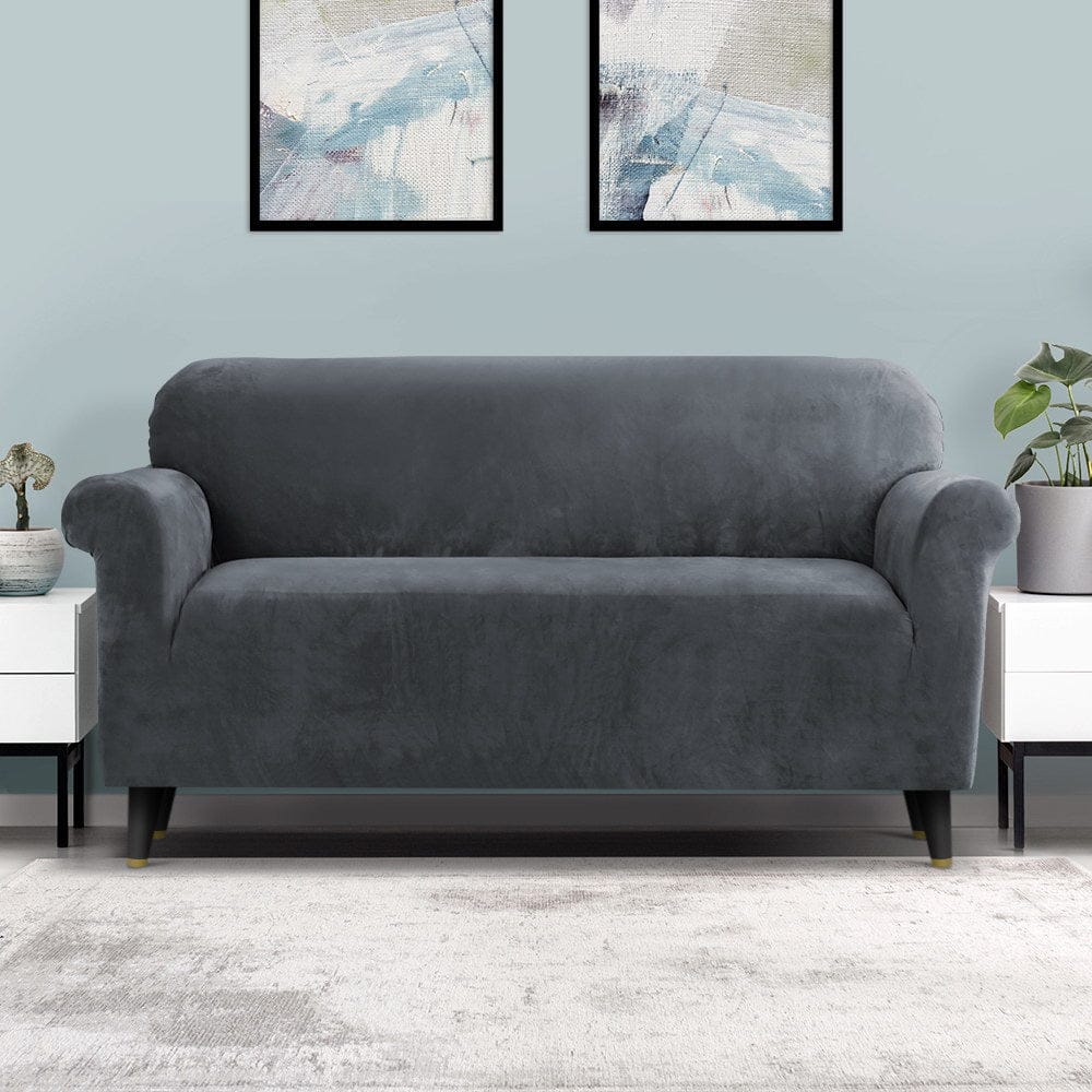 Artiss Furniture > Bar Stools & Chairs > Arm Chairs & Recliners Artiss Sofa Cover Couch Covers 3 Seater Velvet Grey