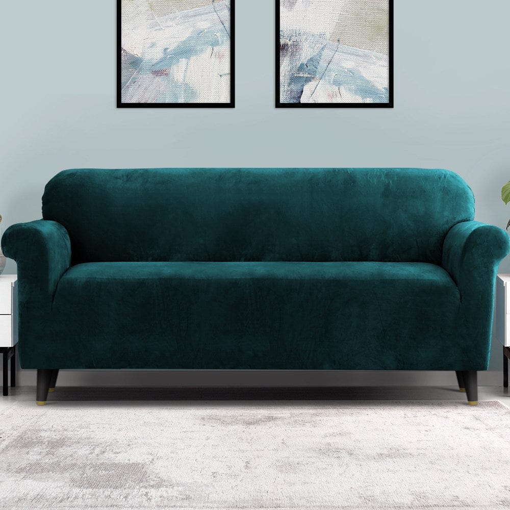 Artiss Furniture > Bar Stools & Chairs > Arm Chairs & Recliners Artiss Sofa Cover Couch Covers 4 Seater Velvet Agate Green