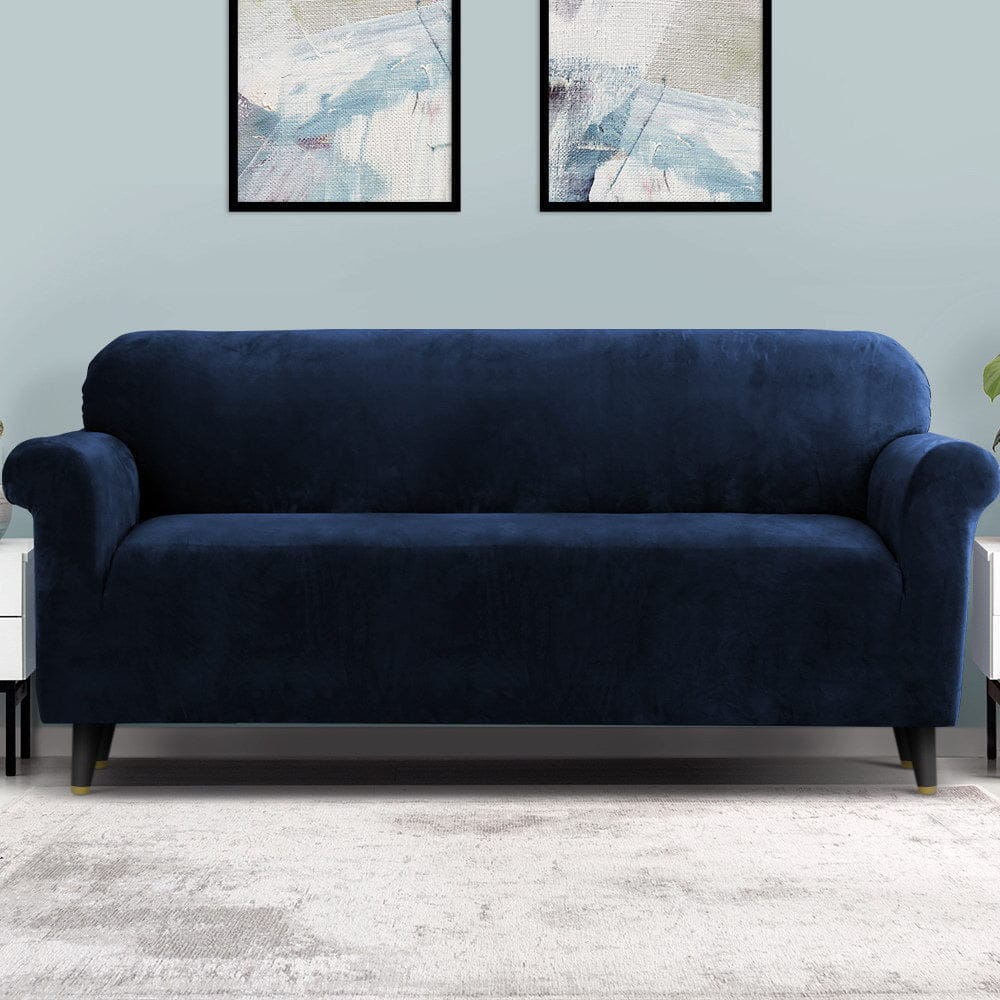 Artiss Furniture > Bar Stools & Chairs > Arm Chairs & Recliners Artiss Sofa Cover Couch Covers 4 Seater Velvet Sapphire