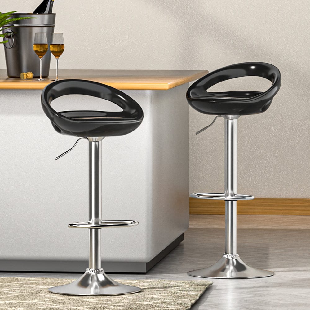 Artiss Furniture > Bar Stools & Chairs > Table & Bar Stools Artiss 2x Bar Stools Gas Lift Plastic Seat Black