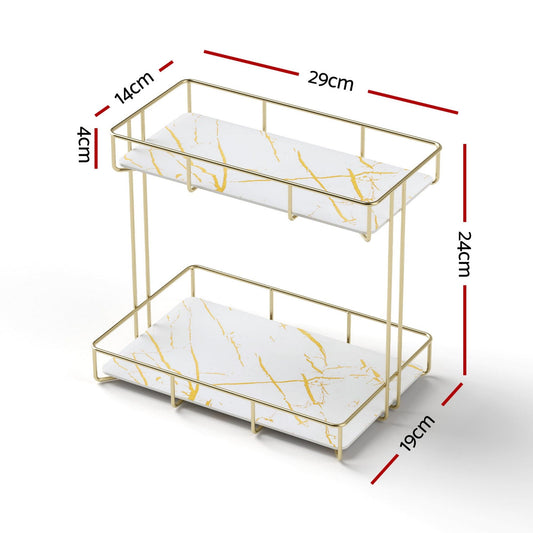 Artiss Furniture > Bathroom > Bathroom Cabinets, Cupboards & Storage Artiss Bathroom Storage Rack 2 Tier Corner Organiser Gold Marble Look