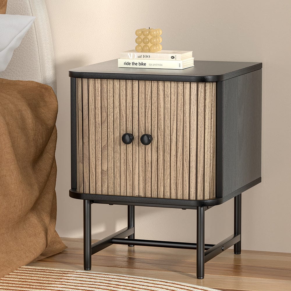 Artiss Furniture > Bedroom > Bedside Tables Artiss Bedside Table Side End Table Slidng Doors Storage Nightstand Black BORIS