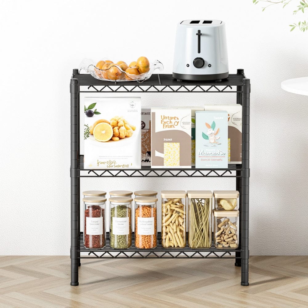 Artiss Furniture > Dining > Kitchen & Dining Trolleys Artiss 3-Tier Shelving Unit Adjustable Garage Storage Shelves Kitchen Rack Steel