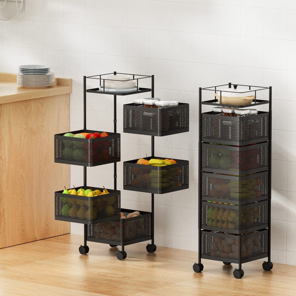 Artiss Furniture > Dining > Kitchen & Dining Trolleys Artiss Storage Trolley Kitchen Cart 5 Tiers Storage Rack Black
