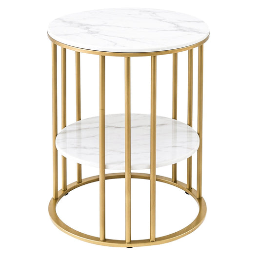 Artiss Furniture > Living Room > Coffee Tables Artiss Coffee Table 2-Tier Round Marble Effect White&Gold