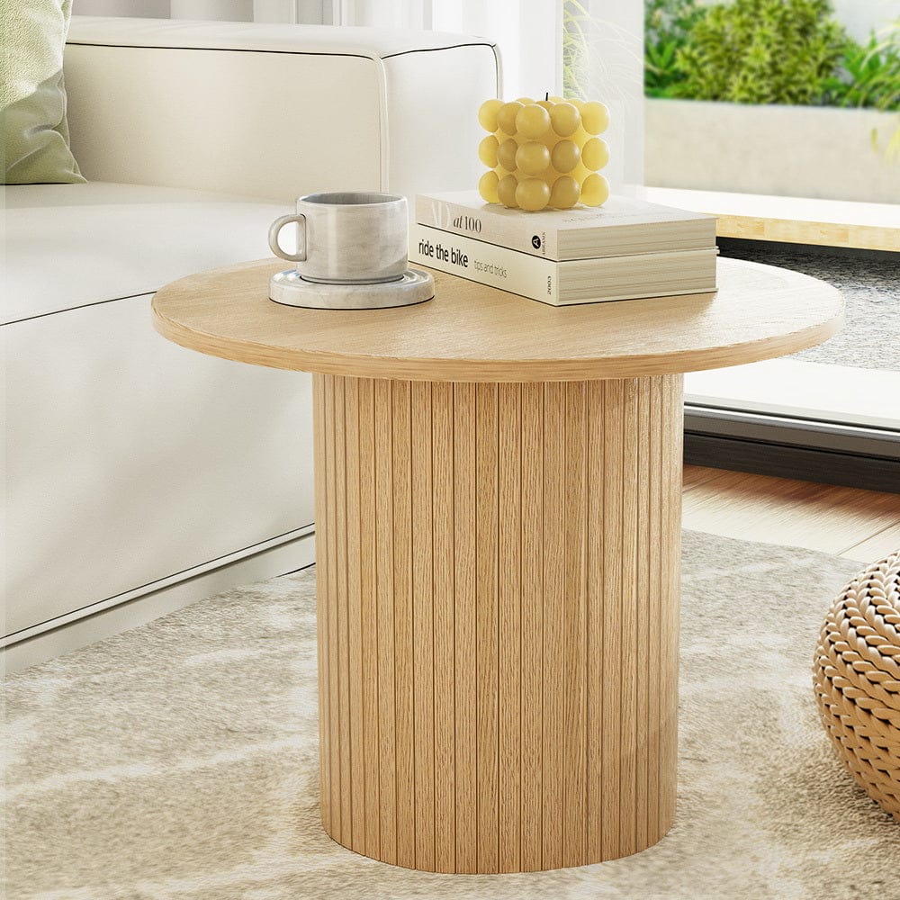 Artiss Furniture > Living Room > Coffee Tables Artiss Coffee Table Round Fluted Base PIIA