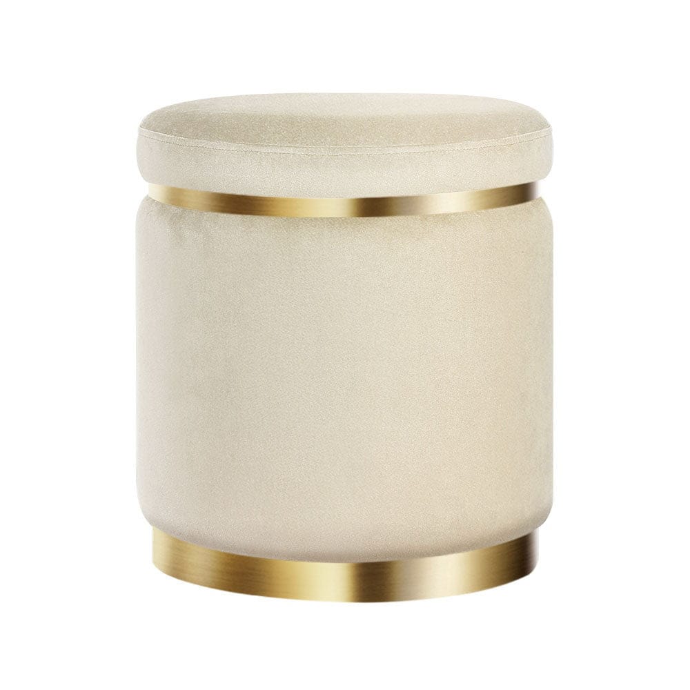 Artiss Furniture > Living Room > Ottomans & Footstools Artiss Ottoman Foot Stool Round Velvet Cream