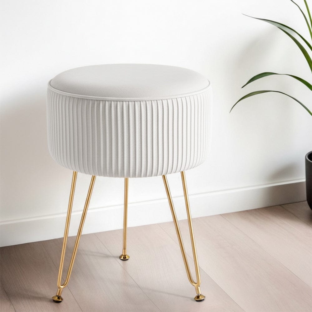Artiss Furniture > Living Room > Ottomans & Footstools Artiss Ottoman Foot Stool Vanity Velvet Round White