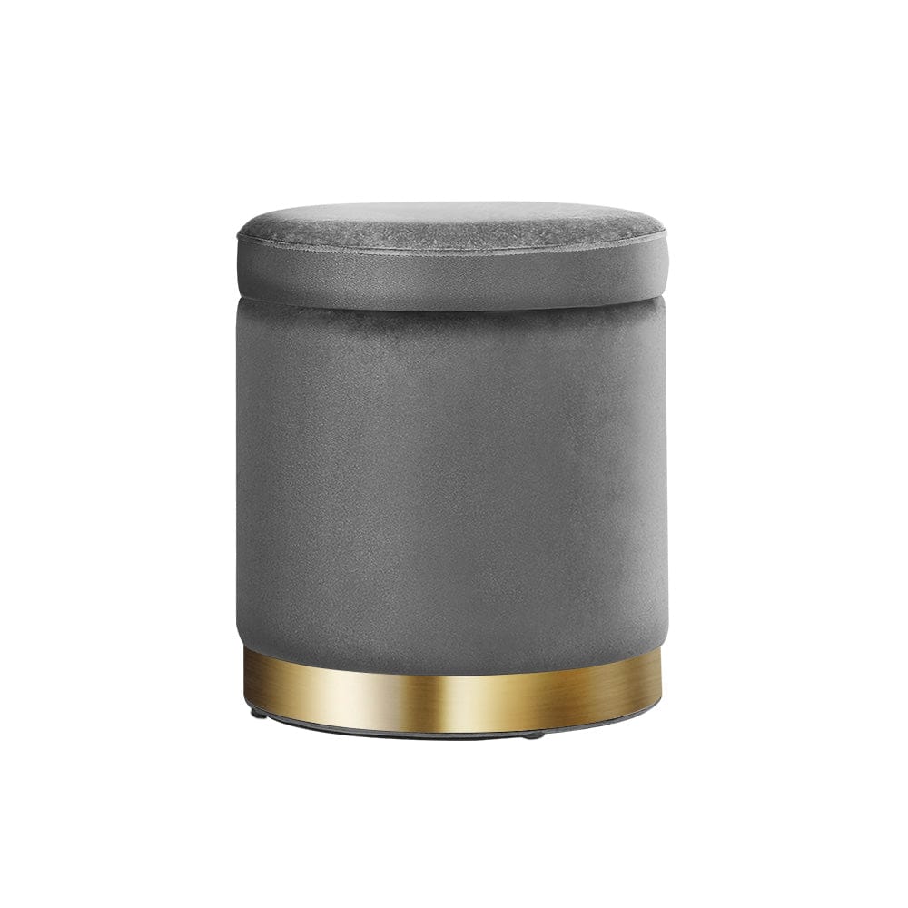 Artiss Furniture > Living Room > Ottomans & Footstools Artiss Ottoman Storage Foot Stool Round Velvet Charcoal