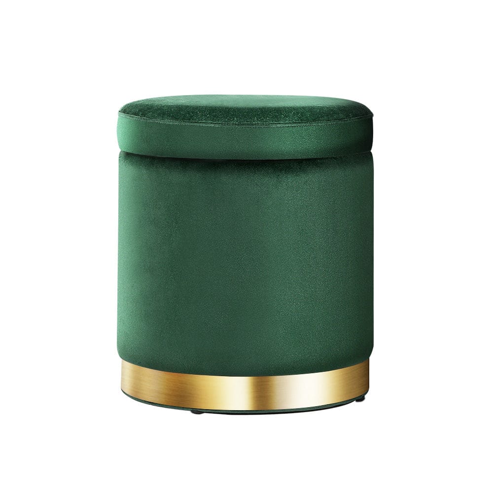 Artiss Furniture > Living Room > Ottomans & Footstools Artiss Ottoman Storage Foot Stool Round Velvet Green