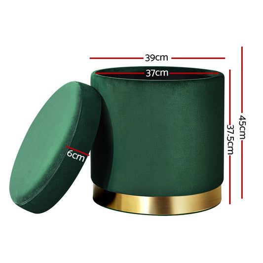 Artiss Furniture > Living Room > Ottomans & Footstools Artiss Ottoman Storage Foot Stool Round Velvet Green