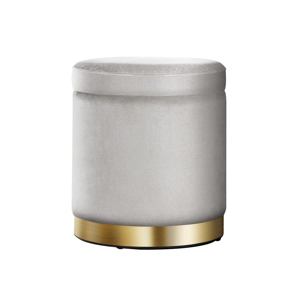 Artiss Furniture > Living Room > Ottomans & Footstools Artiss Ottoman Storage Foot Stool Round Velvet Grey