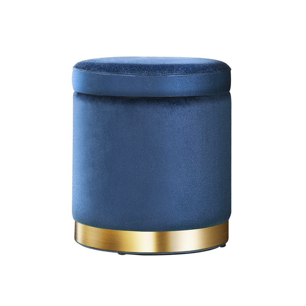Artiss Furniture > Living Room > Ottomans & Footstools Artiss Ottoman Storage Foot Stool Round Velvet Navy