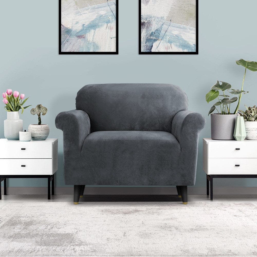 Artiss Furniture > Sofas > Sofa Accessories Artiss Sofa Cover Couch Covers 1 Seater Velvet Grey