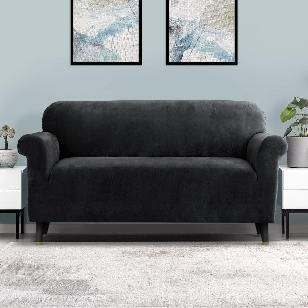 Artiss Furniture > Sofas > Sofa Accessories Artiss Sofa Cover Couch Covers 3 Seater Velvet Black