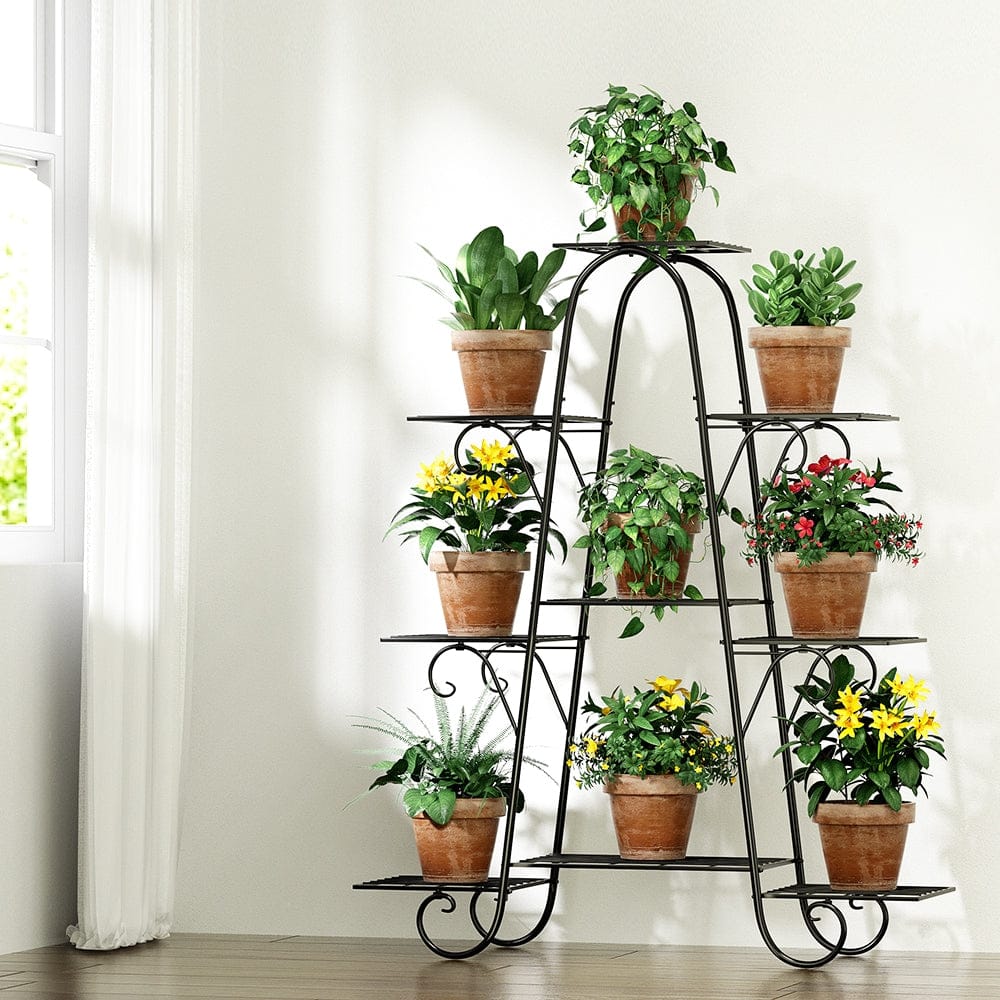 Artiss Home & Garden > Artificial Plants > Artificial Flowers & Plants Artiss Plant Stand 9 Tier Metal Flower Pot Shelf Black