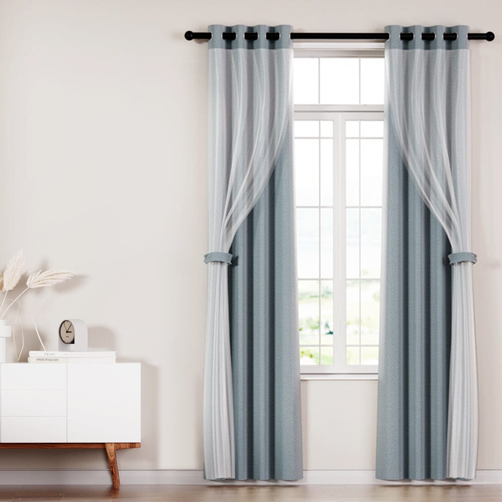 Artiss Home & Garden > Curtains > Curtains & Drapes Artiss 2X 132x242cm Blockout Sheer Curtains Light Grey