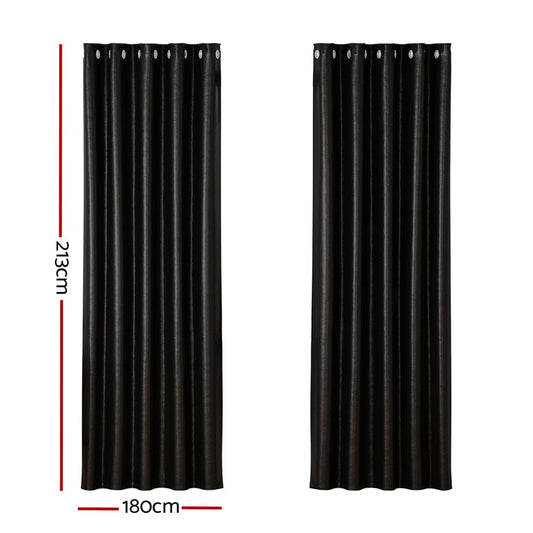Artiss Home & Garden > Curtains > Curtains & Drapes Artiss 2X Blockout Curtains Eyelet 180x213cm Black Shine