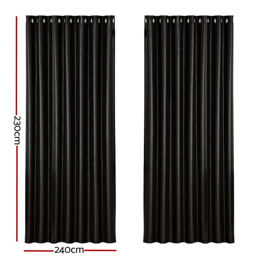 Artiss Home & Garden > Curtains > Curtains & Drapes Artiss 2X Blockout Curtains Eyelet 240x230cm Black Shine
