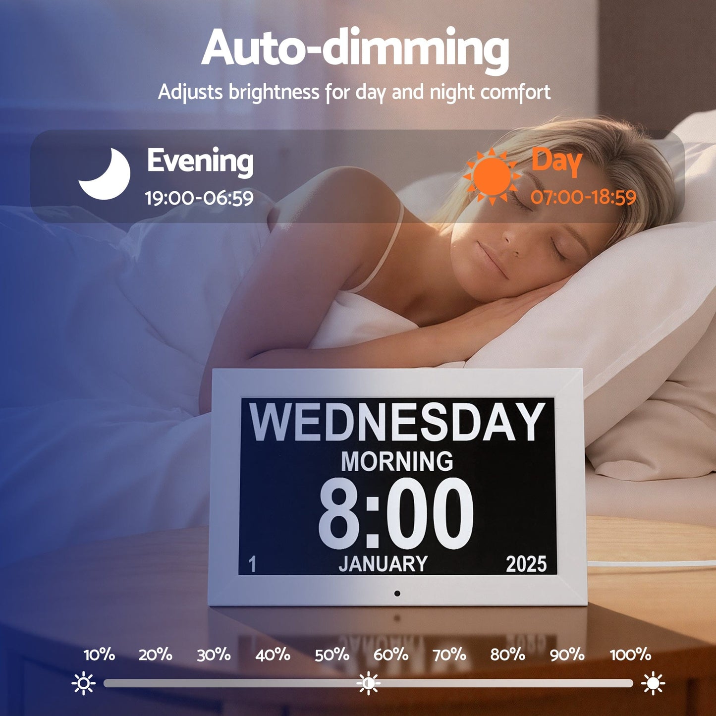 Artiss Home & Garden > Decor > Clocks Artiss 10" Digital Day Clock Alarm Calendar Dementia Date Week Desk Clocks White