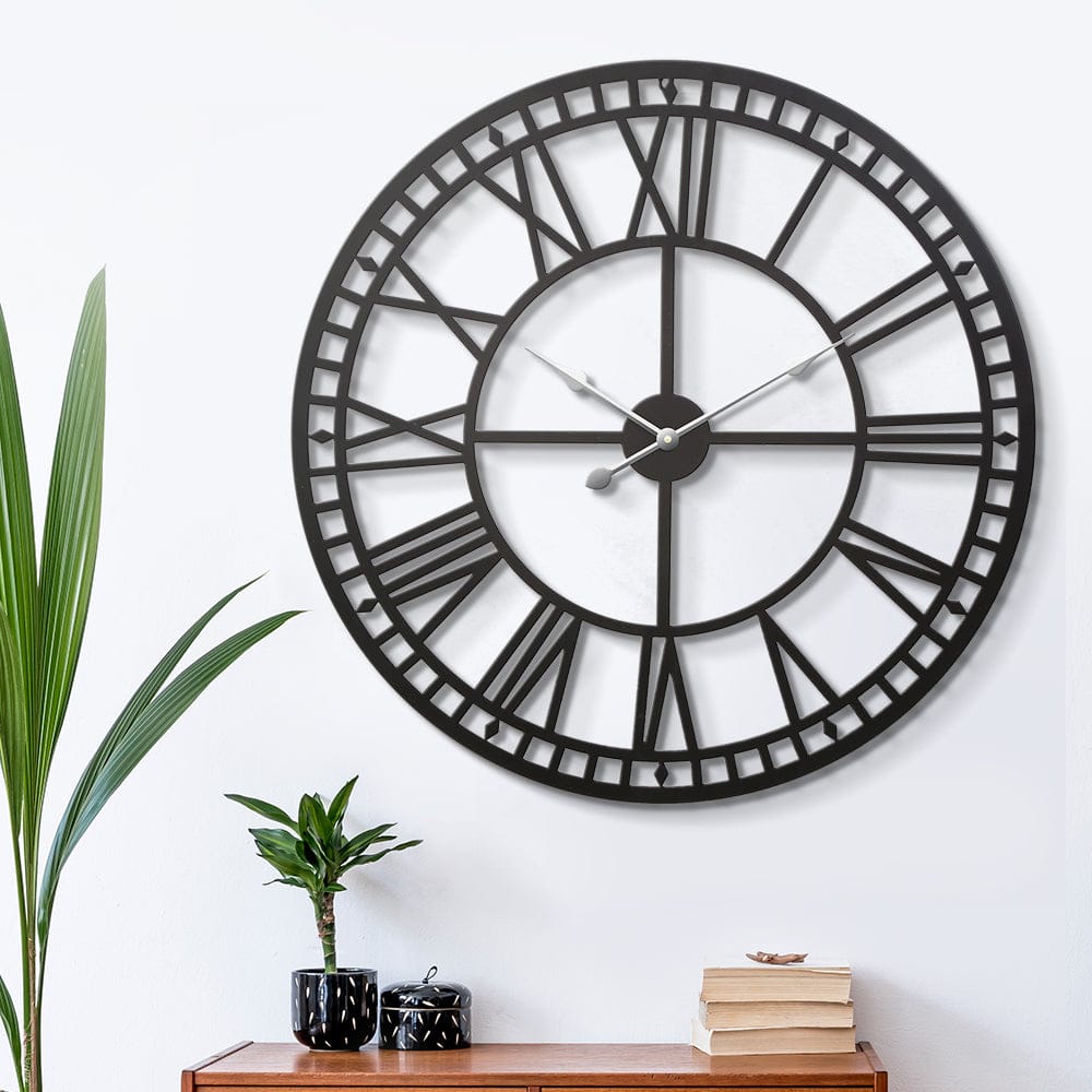 Artiss Home & Garden > Decor > Clocks Artiss 80cm Wall Clock Large Roman Numerals Metal Black