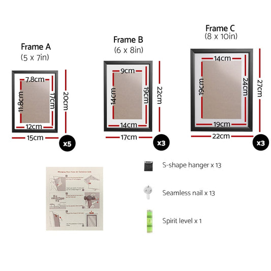 Artiss Home & Garden > Decor > Picture Frames Artiss Photo Frames Art Holder 11PCS 5x7" 6x8" 8x10" Black