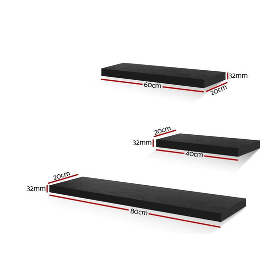 Artiss Home & Garden > DIY > Kitchen & Bathroom DIY Artiss Floating Wall Shelf Set of 3 Black