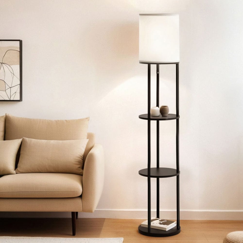 Artiss Home & Garden > Lighting > Floor Lamps Artiss Floor Lamp 3 Tier Shelf Storage LED Light Stand Home Room Vintage Round