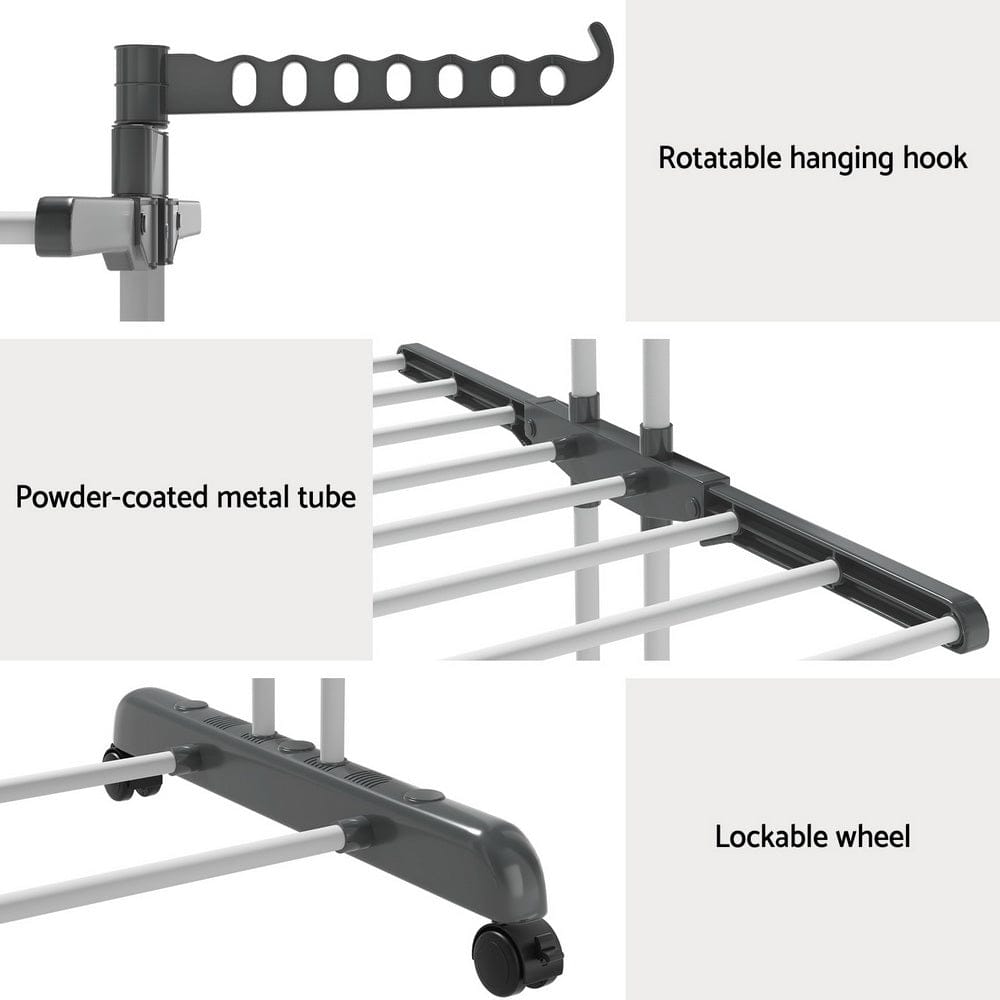 Artiss Home & Garden > Storage > Clothing & Wardrobe Storage Artiss Clothes Airer Drying Rack 173cm Coat Hanger Foldable