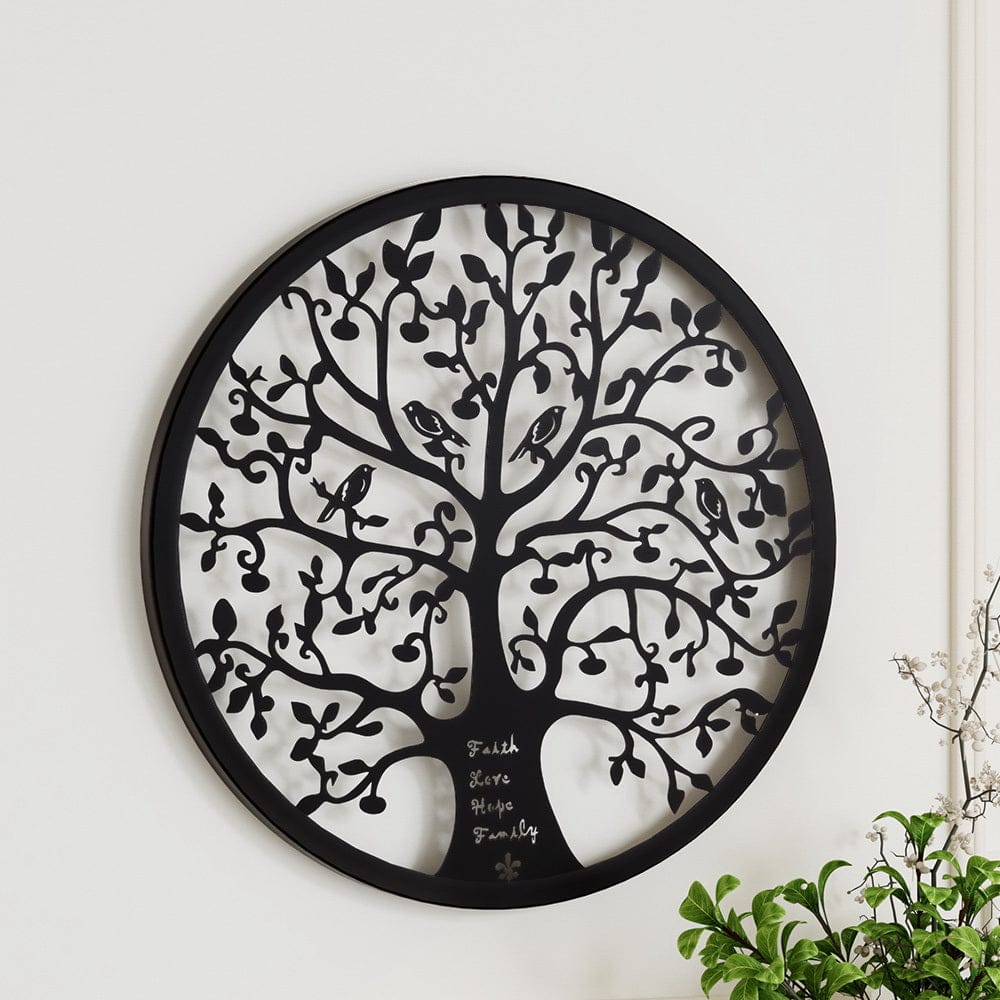 Artiss Home & Garden > Wall Art > 3D Wall Art Artiss Metal Wall Art Hanging Sculpture Home Decor Leaf Tree of Life Round Frame
