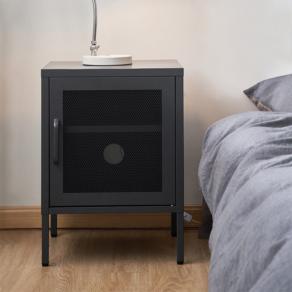 Artissin Furniture > Bedroom > Bedside Tables ArtissIn Bedside Table Mesh Door Cabinet - Black