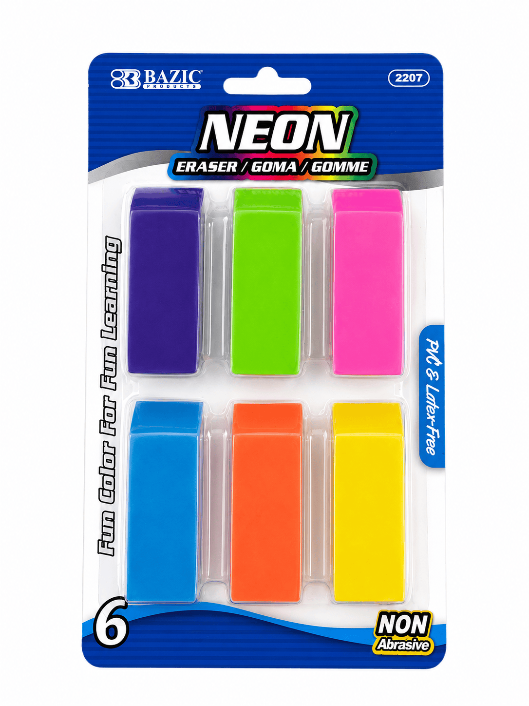 Bazic Products Erasers 6pcs Rubber Eraser Pencil Eraser for Kids School Stationary Tool New Colorful