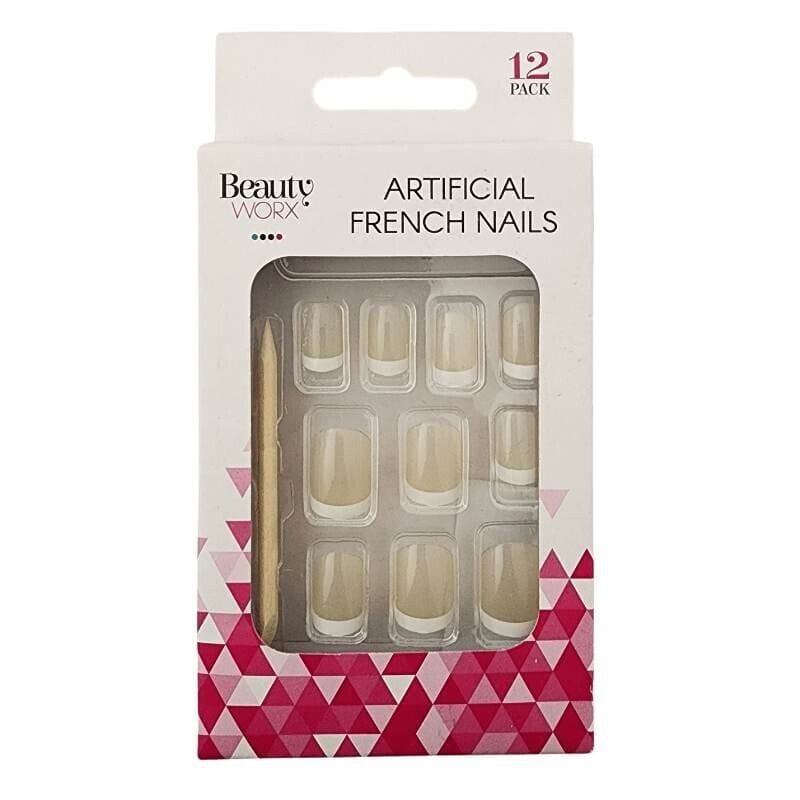 Beauty Worx 12Pcs Full Cover Nails Manicure Long Square False Finger tips Fake French Nail