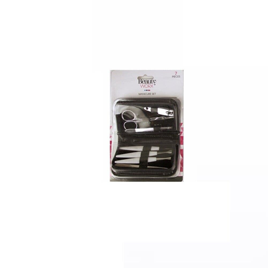 Beauty Worx Manicure Set Black 7PCS Manicure Pedicure Set Stainless Nail Clippers Kit Cuticle Grooming Case