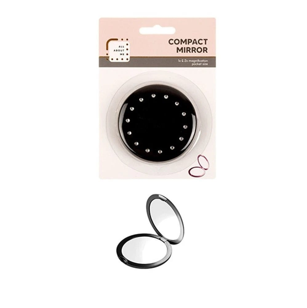 Beauty Worx Mirror Black 1x Round Compact Mirror Folding Makeup Beauty Outdoor Pocket Travel Portable