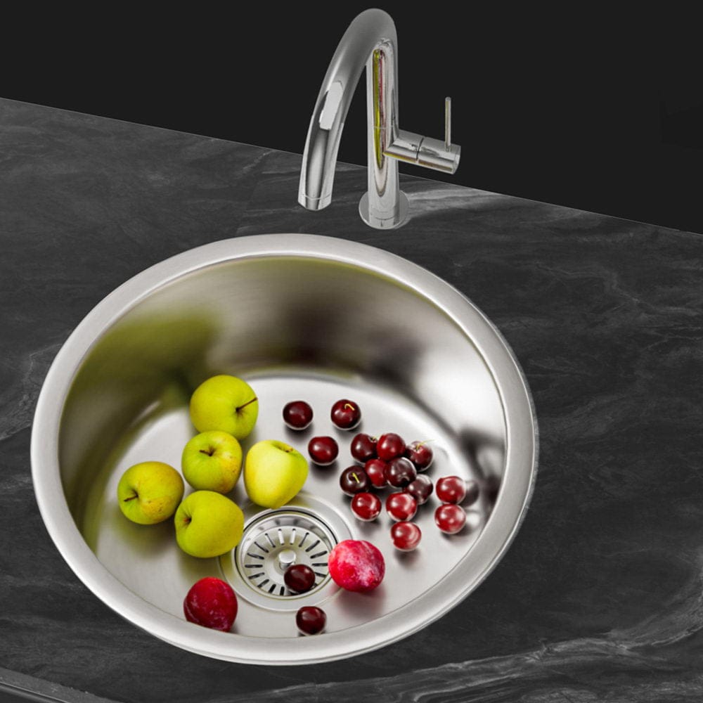 Cefito Furniture > Dining > Kitchen Sinks Cefito Kitchen Sink 43cm Round Stainless Steel Basin Single Bowl Silver